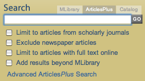 ArticlesPlus Search Box (screenshot)