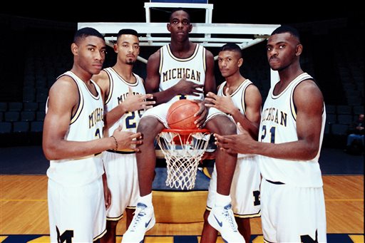 Digitized photograph of Michigan mens basketball players in 1991