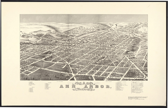 Digitized bird's-eye view of Ann Arbor, 1880