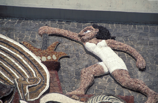 Digital photograph of mosaic on face of Olympic stadium