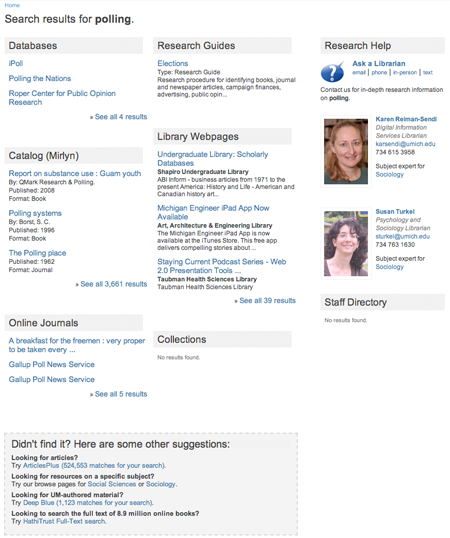 Screenshot of updated University of Michigan Library search results