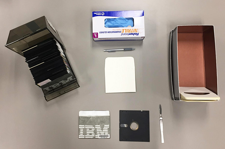 Tools used to remove the floppy's inner disk from its cover