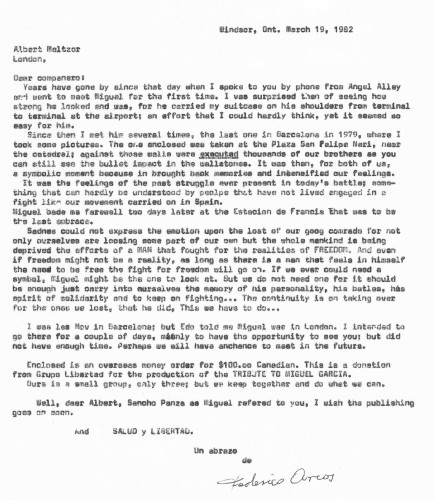Typed letter from Federico Arcos to Albert Meltzer
