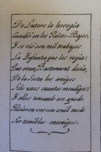 Text in Décima Espinela from [Historia de España en imágenes] Barcelona : Nicolás Roca & María Teresa Sellent, 1800-1802