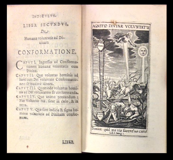 Illustrations from Heliotropium, seu, conformatio humanae voluntatis cum divina libris quinque. Munich: Nicolaus Henricus, 1629