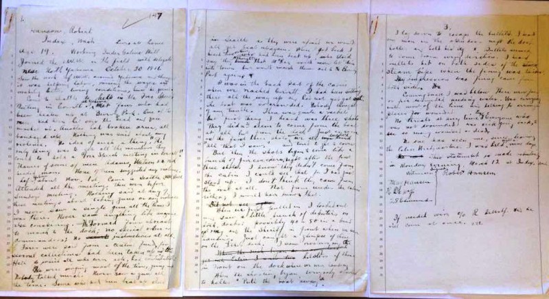 Three-page handwritten witness statement