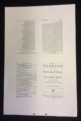 Facsimile quarto sheet, outer forme, from the first gathering of  John Dryden & William Davenant, editors. The tempest, or, The enchanted island. A comedy. As it is now acted at Their Majesties theatre in Dorset-Garden (London: H. Herringman, 1690)
