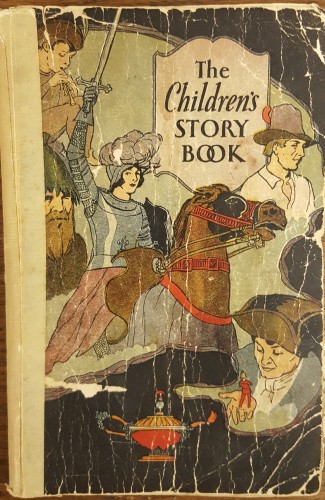 Cover of the Children's Story Book, showing various fictional characters, including Joan of Arc and Gulliver