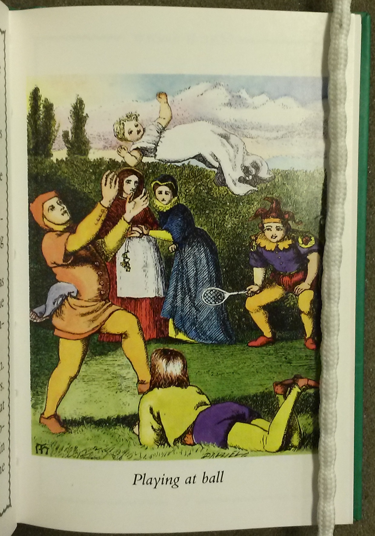 Illustration of the servants playing ball with the princess as the ball. 