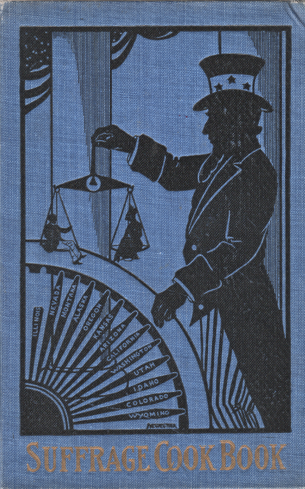 Book cover with an image of Uncle Sam weighing a man and a woman in an old-fashioned scale. He is also handling a wheel with spokes bearing the names of states