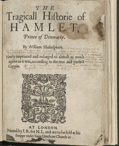 Hamlet, Second Quarto, 1604. Folger Shelfmark: STC 22276