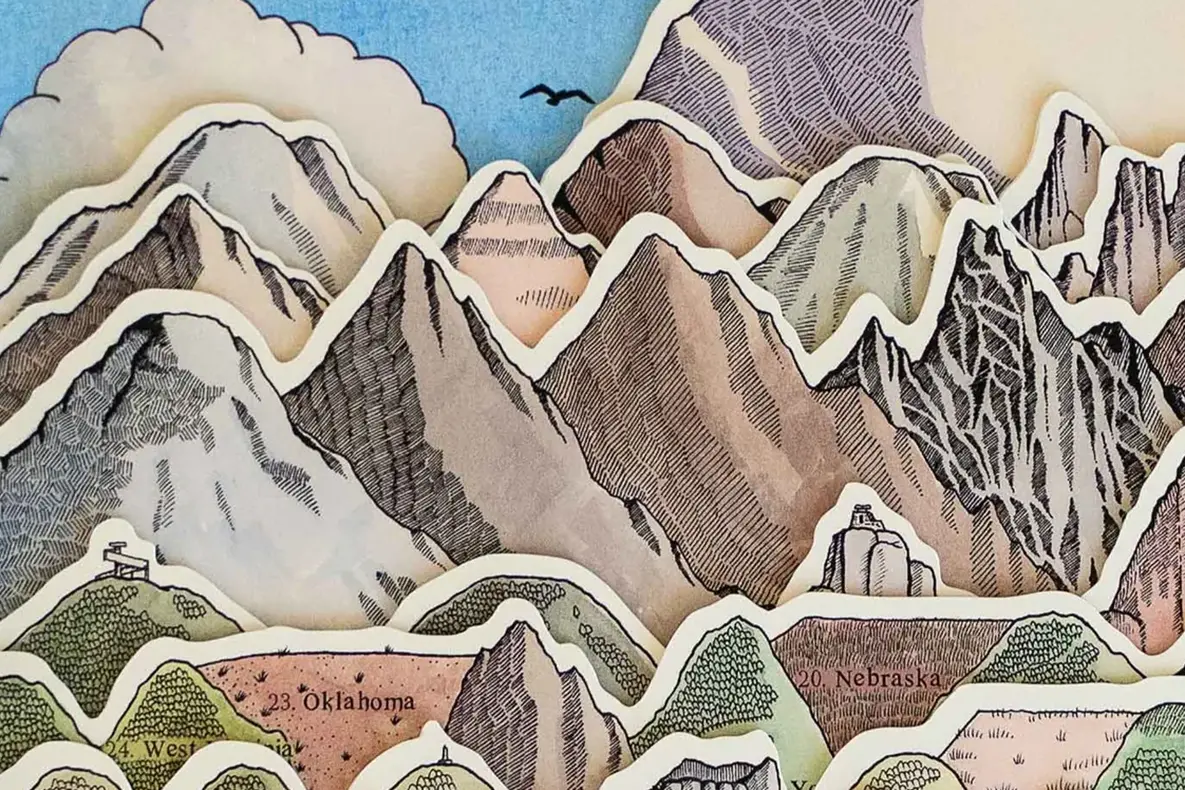 Mountains displayed on top of one another to illustrate the differences in their scale.