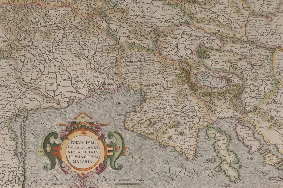 Sepia-toned map of Italy and Croatia.