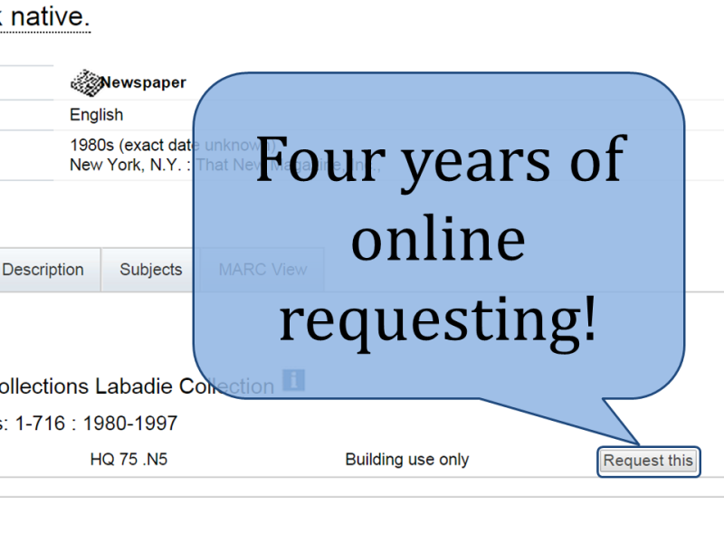 Four years of online requesting ("Request this" button)