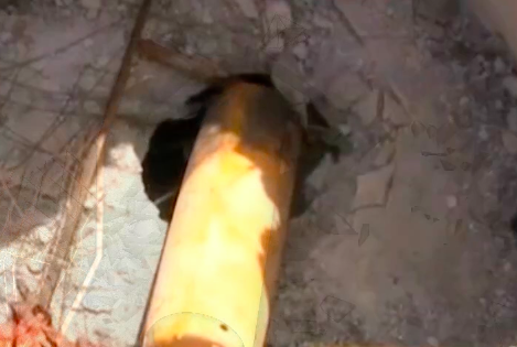 Image of a "mystery canister" that fell through a building in Syria