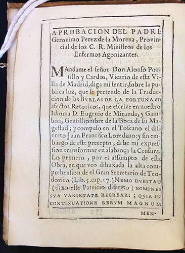​ First approval in Giovanni Francesco Loredano's Burlas de la fortuna en afectos retoricos (Madrid: Diego Dises, 1688). 