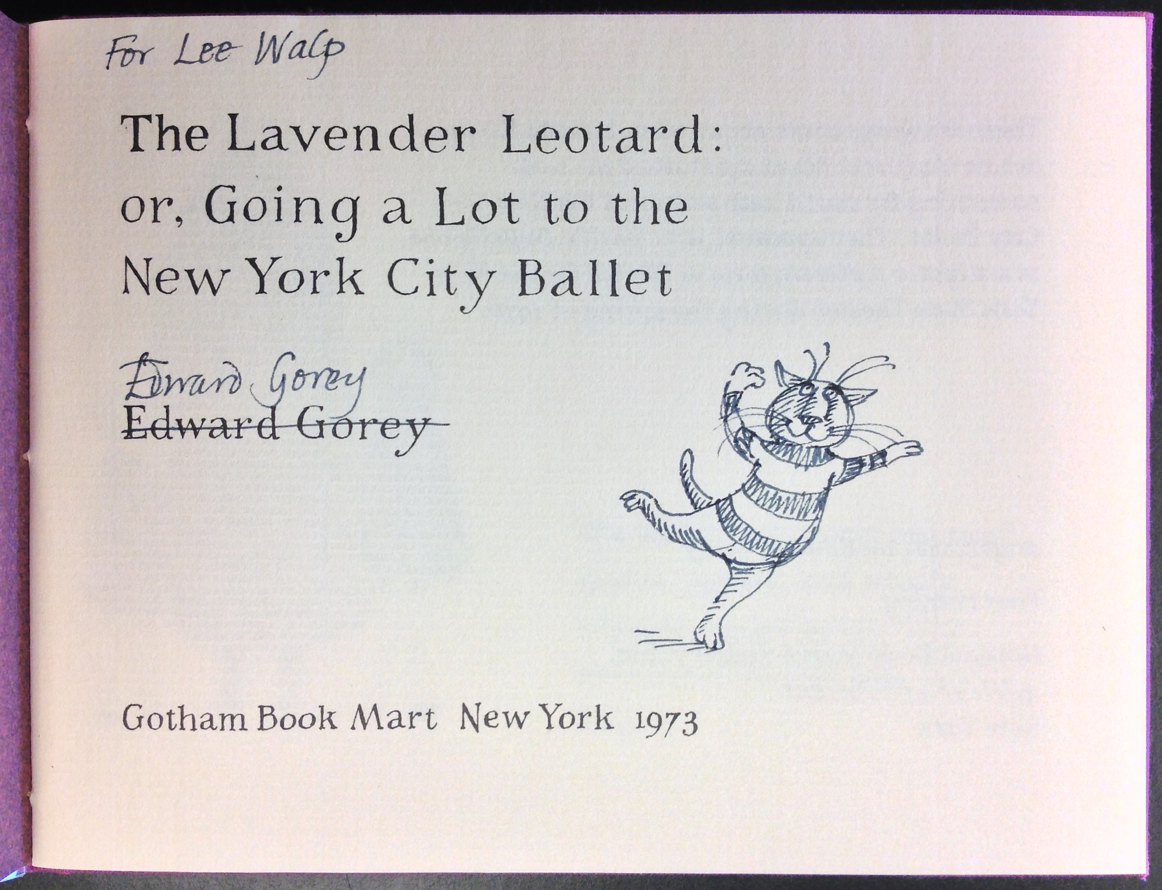 Original drawing and inscription by Edward Gorey: "For Lee Walp"