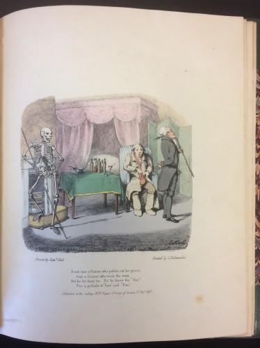 Colored Lithography. Edward Hull. Illustrations of Death's Ramble, from the "Whims & Oddities" of T. Hood esqr. (London: Published at the Gallery, printed by C. Hullmandel, 1827)