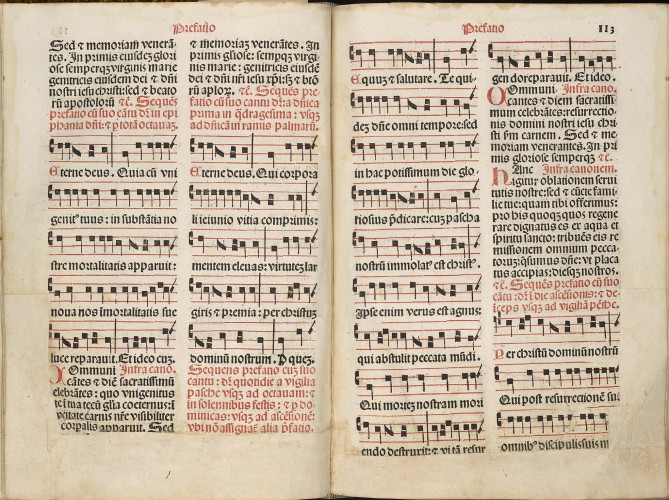 Page of music in red and black ink designed to be used during liturgy