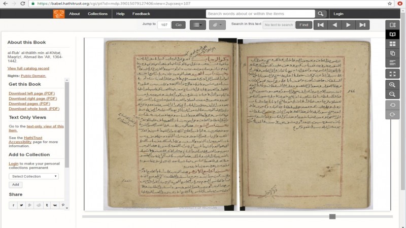 View of Islamic Manuscript 605 in the HathiTrust Digital Library