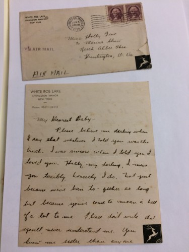 Photograph of letter from Danny Kaye to Holly Fine
