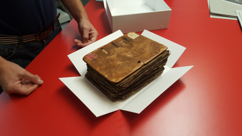 Example of the rehousing of a manuscript at the National Library of Sweden (Kungliga Biblioteket). Photo by Kyle Clark