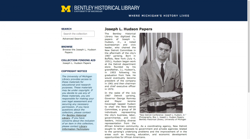 Collection image of Digitized Selections from the Joseph L. Hudson Papers, 1967-1983