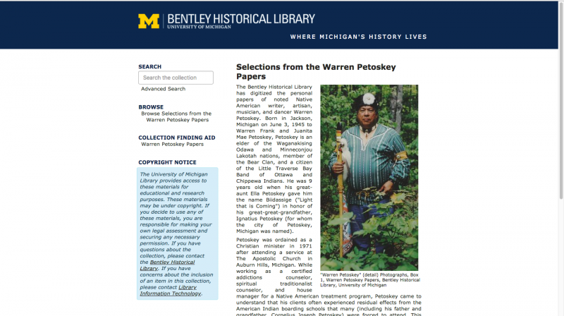 Collection image of Digitized Selections from the Warren Petoskey Papers, 1873-2016 