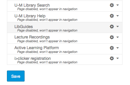 Screen shot of Canvas' course navigation options