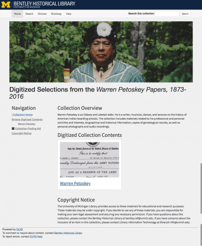 Collection image of Digitized Selections from the Warren Petoskey Papers, 1873-2016