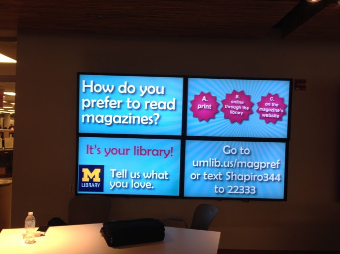 Online polling display at the Shapiro Library Lobby
