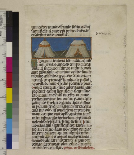 Mich. Ms. f. 14r. Leaf fragment containing Hrabanus Maurus' De rerum naturis, 14, 27. Parchment. 210 x 150 mm. Spain. 14th c.  Special Collections Research Center (University of Michigan Libraries)