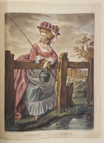 Woman leaning on a fence next to a pond, with a fishing pole in hand. 