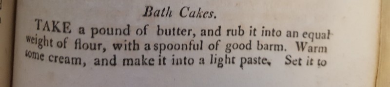 Text of Bath Cakes recipe part I. Text reproduced below second (following) image. 