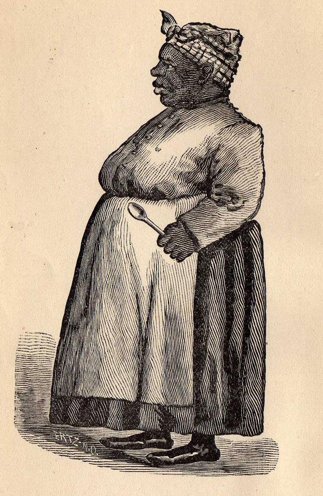 Illustration of a caricature of an African-American woman in an apron and head scarf