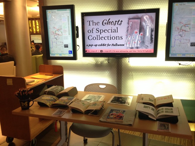 Halloween pop-up exhibit featuring books about ghosts