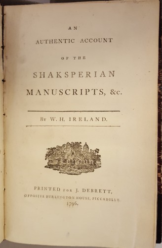 Title page of Ireland's first published confession (much plainer than the rather sensation-seeking 1805 below)
