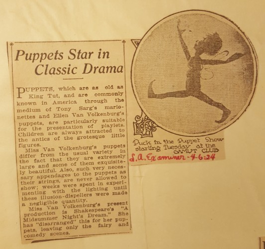 Newspaper clipping of 1924 production review with picture of Puck