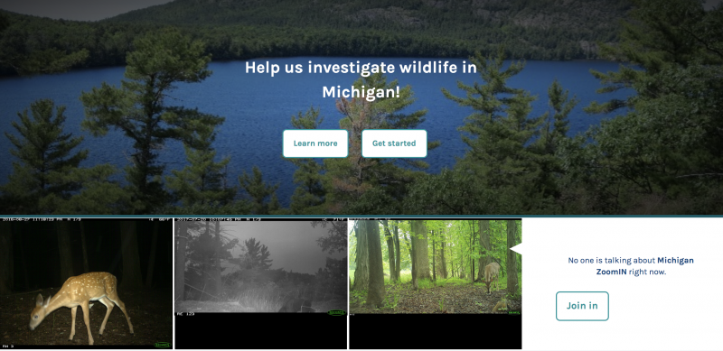 A screenshot of the front page of the Michigan ZoomIn Zooniverse project