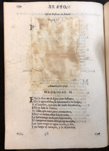 Expurgation on page 150, from Francisco de Quevedo y Villegas. El parnaso español y musas castellanas (Barcelona: Rafael Figueró, 1703) 