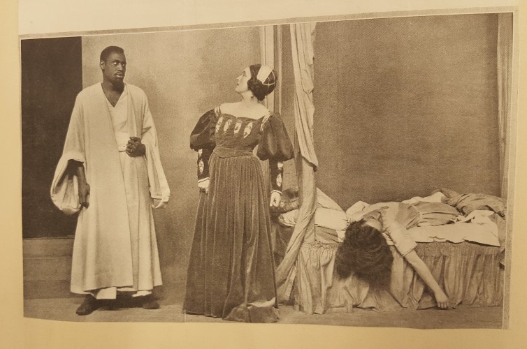 Newspaper clipping showing final scene of the play after Desdemona has been killed