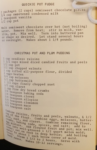 Recipe for pot fudge, followed by recipe for pot Christmas pudding. Recipe text in post below. 