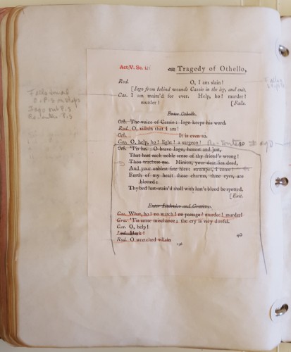 Promptbook showing some of Othello's cut lines