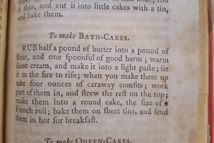 Recipe for Bath Cakes. Text reproduced below. 