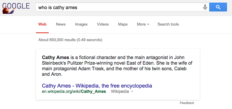 Google screenshot for the query "Who is Cathy Ames?"