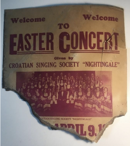 a fragment of a poster from the Croatian Singing Society “Nightingale” Easter Concert of 1939 