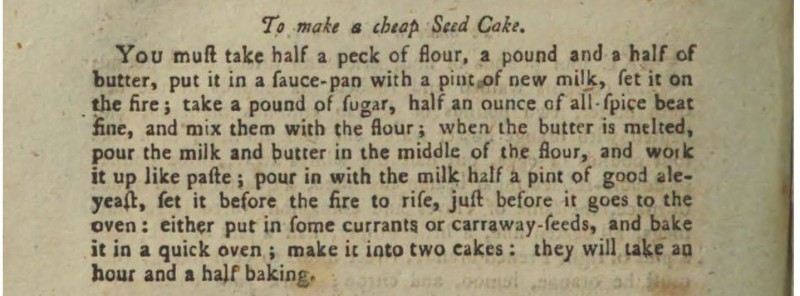 Recipe for Seed Cake (text of recipe follows image in blog post)