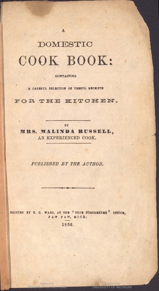 Title page of Malinda Russell's A Domestic Cookbook