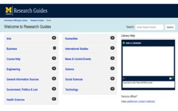 The Research Guides homepage, post-migration