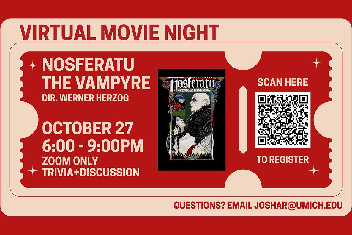 Nosferatu the Vampire, Director Werner Herzog, Zoom viewing plus trivia and discussion.